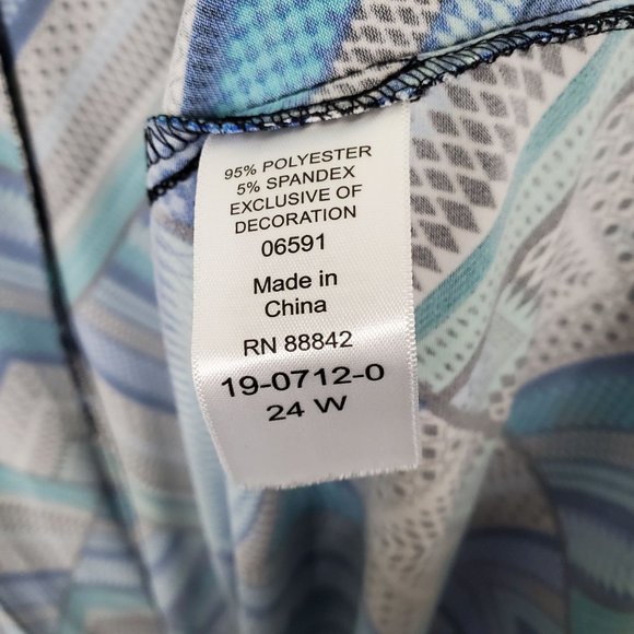 Roaman's Plus Size 24W Dress Geometric Tile Stretch Faux Wrap Pullover Midi Blue - Picture 8 of 12